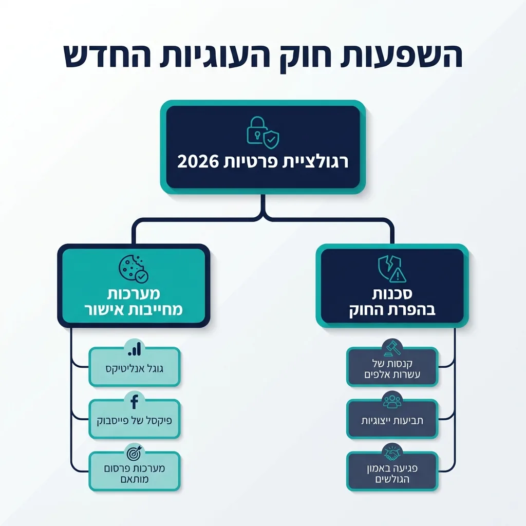 אינפוגרפיקה — השפעות חוק העוגיות החדש: רגולציית פרטיות 2026