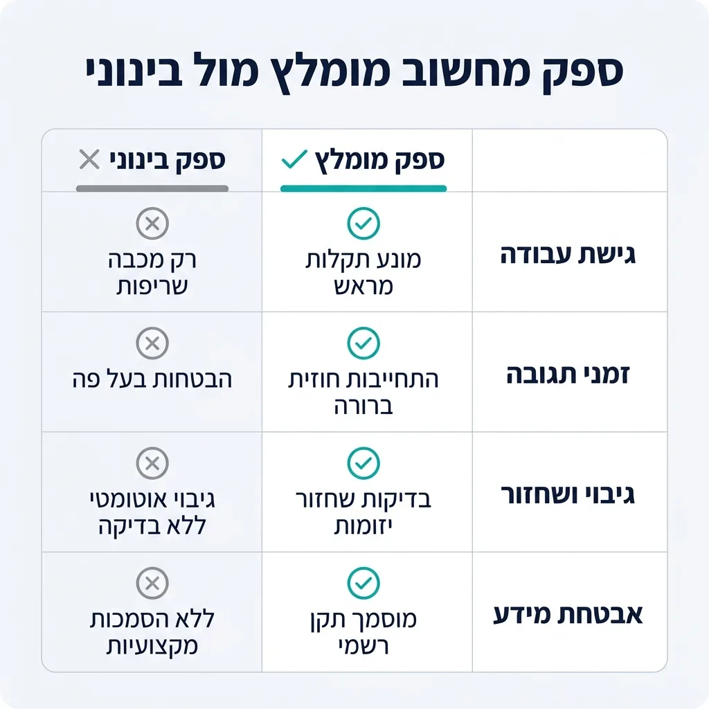 אינפוגרפיקה — ספק מחשוב מומלץ מול בינוני: השוואה בין ספק מומלץ, ספק בינוני
