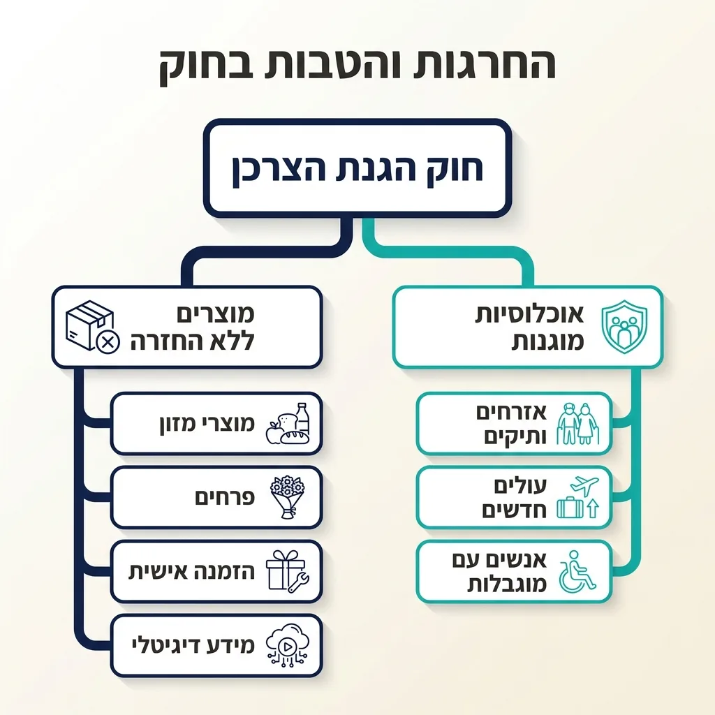 אינפוגרפיקה — החרגות והטבות בחוק: חוק הגנת הצרכן