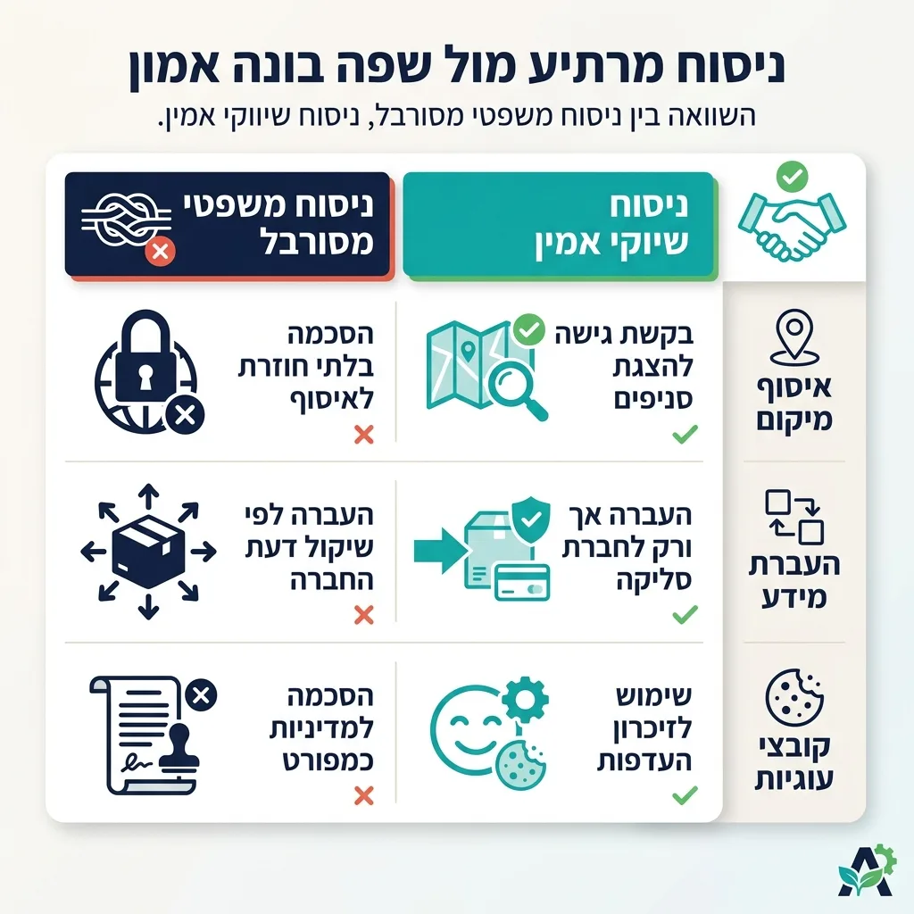 אינפוגרפיקה — ניסוח מרתיע מול שפה בונה אמון: השוואה בין ניסוח משפטי מסורבל, ניסוח שיווקי אמין