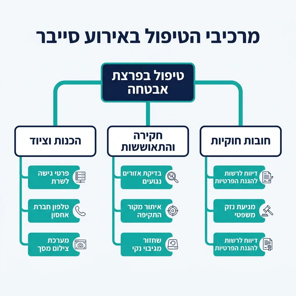 אינפוגרפיקה — מרכיבי הטיפול באירוע סייבר: טיפול בפרצת אבטחה